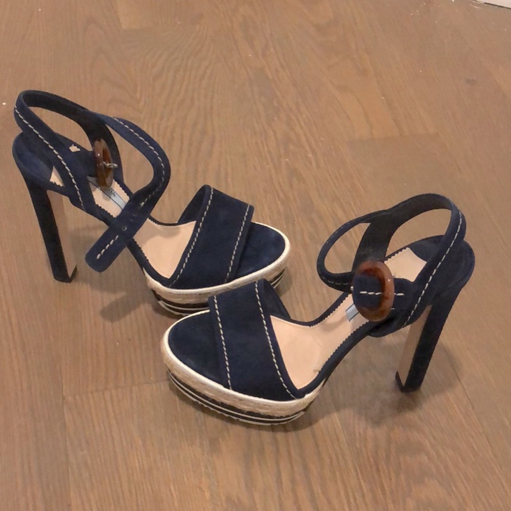 Prada blue suede sandals